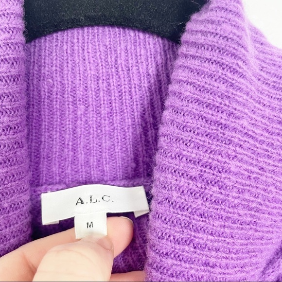 A.L.C. Callas Cable Knit Long Puff Sleeve Turtleneck Sweater Purple Wool Casual - Picture 5 of 5